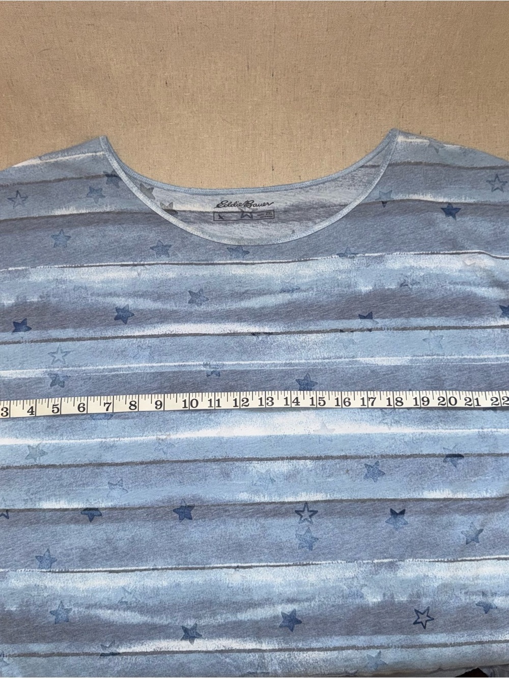 Eddie Bauer Blue White Abstract Stripe Star Pattern Scoop Neck Tee Top Plus Size - Picture 5 of 9